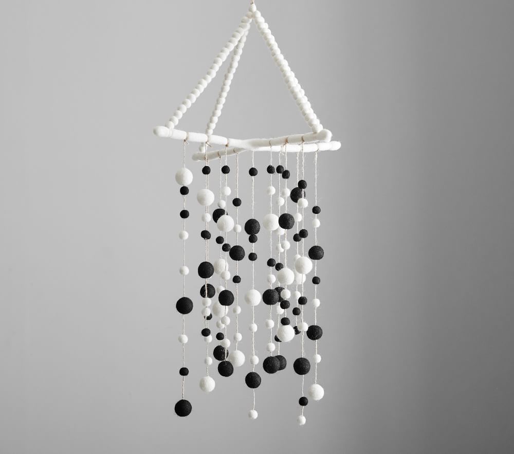 Black and White Felted Pom Pom Hanging Mobile